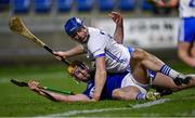 11 February 2023; Austin Gleeson of Waterford and Padraig Delaney of Laois tussle off the ball during the Allianz Hurling League Division 1 Group B match between Laois and Waterford at Laois Hire O'Moore Park in Portlaoise, Laois. Photo by Piaras Ó Mídheach/Sportsfile