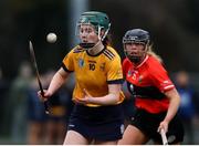 11 February 2023; Caoimhe Coady of DCU in action against Laura Hayes of UCC during the Electric Ireland Ashbourne Cup Semi Final between UCC and DCU at UCD in Dublin. Photo by Michael P Ryan/Sportsfile