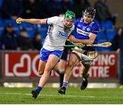 11 February 2023; Jack Prendergast of Waterford in action against Aidan Corby of Laois during the Allianz Hurling League Division 1 Group B match between Laois and Waterford at Laois Hire O'Moore Park in Portlaoise, Laois. Photo by Stephen Marken/Sportsfile