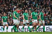 11 February 2023; Ireland players, from right, James Ryan, Tom O’Toole, Jack Conan, Josh van der Flier, Iain Henderson and Craig Casey, during the Guinness Six Nations Rugby Championship match between Ireland and France at the Aviva Stadium in Dublin. Photo by Seb Daly/Sportsfile