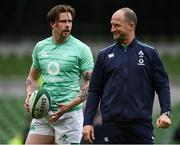 11 February 2023; Mack Hansen of Ireland and assistant coach Mike Catt during the Guinness Six Nations Rugby Championship match between Ireland and France at the Aviva Stadium in Dublin. Photo by Harry Murphy/Sportsfile