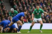 11 February 2023; Jonathan Sexton of Ireland and Antoine Dupont of France during the Guinness Six Nations Rugby Championship match between Ireland and France at the Aviva Stadium in Dublin. Photo by Harry Murphy/Sportsfile