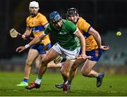 11 February 2023; Aaron Costelloe of Limerick in action against Ian Galvin of Clare during the Allianz Hurling League Division 1 Group A match between Limerick and Clare at TUS Gaelic Grounds in Limerick. Photo by Eóin Noonan/Sportsfile