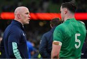 11 February 2023; Ireland forwards coach Paul O'Connell, left, in conversation with James Ryan after the Guinness Six Nations Rugby Championship match between Ireland and France at the Aviva Stadium in Dublin. Photo by Brendan Moran/Sportsfile
