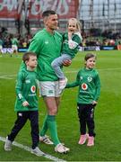 11 February 2023; Jonathan Sexton of Ireland with his children Luca, Sophie and Amy after the Guinness Six Nations Rugby Championship match between Ireland and France at the Aviva Stadium in Dublin. Photo by Brendan Moran/Sportsfile
