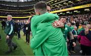 11 February 2023; Jonathan Sexton and Conor Murray of Ireland celebrate victory after the Guinness Six Nations Rugby Championship match between Ireland and France at the Aviva Stadium in Dublin. Photo by Brendan Moran/Sportsfile