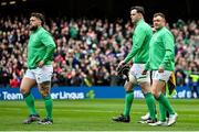 11 February 2023; Ireland players, from left, Andrew Porter, James Ryan and Dave Kilcoyne before their 50th cap in the Guinness Six Nations Rugby Championship match between Ireland and France at the Aviva Stadium in Dublin. Photo by Seb Daly/Sportsfile