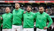 11 February 2023; Ireland players, from left, Dave Kilcoyne, Iain Henderson, Tom O’Toole and Rónan Kelleher before the Guinness Six Nations Rugby Championship match between Ireland and France at the Aviva Stadium in Dublin. Photo by Seb Daly/Sportsfile