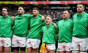 11 February 2023; Ireland players, from left, Mack Hansen, Jack Conan, Ross Byrne, Craig Casey, Dave Kilcoyne, and Iain Henderson before the Guinness Six Nations Rugby Championship match between Ireland and France at the Aviva Stadium in Dublin. Photo by Seb Daly/Sportsfile
