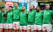 11 February 2023; Ireland players, from left, Garry Ringrose, Hugo Keenan, James Ryan, Rob Herring, Finlay Bealham, Bundee Aki and James Lowe before the Guinness Six Nations Rugby Championship match between Ireland and France at the Aviva Stadium in Dublin. Photo by Seb Daly/Sportsfile