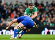 11 February 2023; Garry Ringrose of Ireland is tackled by Anthony Jelonch of France during the Guinness Six Nations Rugby Championship match between Ireland and France at the Aviva Stadium in Dublin. Photo by Seb Daly/Sportsfile