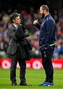 11 February 2023; Ireland head coach Andy Farrell, right, and World Rugby head of match officials Joël Jutge before the Guinness Six Nations Rugby Championship match between Ireland and France at the Aviva Stadium in Dublin. Photo by Brendan Moran/Sportsfile