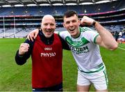 22 January 2023; Eoin Cody of Shamrocks Ballyhale with team physiotherapist John Kearns after their side's victory in AIB GAA Hurling All-Ireland Senior Club Championship Final match between Shamrocks Ballyhale of Kilkenny and Dunloy Cúchullain's of Antrim at Croke Park in Dublin. Photo by Piaras Ó Mídheach/Sportsfile