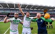 22 January 2023; Shamrocks Ballyhale players, from left, TJ Reid, Colin Fennelly and Mark Aylward celebrate after their side's vivtory in the AIB GAA Hurling All-Ireland Senior Club Championship Final match between Shamrocks Ballyhale of Kilkenny and Dunloy Cúchullain's of Antrim at Croke Park in Dublin. Photo by Piaras Ó Mídheach/Sportsfile