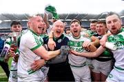 22 January 2023; Shamrocks Ballyhale trainer Niall Lacey celebrates with players after the AIB GAA Hurling All-Ireland Senior Club Championship Final match between Shamrocks Ballyhale of Kilkenny and Dunloy Cúchullain's of Antrim at Croke Park in Dublin. Photo by Piaras Ó Mídheach/Sportsfile