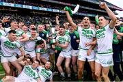 22 January 2023; Stephen Barron of Shamrocks Ballyhale celebrates with the Tommy Moore Cup afte his side's victory in the AIB GAA Hurling All-Ireland Senior Club Championship Final match between Shamrocks Ballyhale of Kilkenny and Dunloy Cúchullain's of Antrim at Croke Park in Dublin. Photo by Piaras Ó Mídheach/Sportsfile