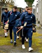 12 February 2023; Conor Whelan of Galway arrives alongside teammates before the Allianz Hurling League Division 1 Group A match between Galway and Cork at Pearse Stadium in Galway. Photo by Seb Daly/Sportsfile