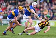 12 February 2023; Martin Keoghan of Kilkenny is fouled by Eoghan Connolly of Tipperary during the Allianz Hurling League Division 1 Group B match between Kilkenny and Tipperary at UPMC Nowlan Park in Kilkenny. Photo by Stephen Marken/Sportsfile