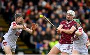 12 February 2023; Martin McManus of Galway in action against Eoin Downey of Cork during the Allianz Hurling League Division 1 Group A match between Galway and Cork at Pearse Stadium in Galway. Photo by Seb Daly/Sportsfile