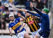 12 February 2023; Walter Walsh of Kilkenny in action against Tipperary goalkeeper Rhys Shelly and Johnny Ryan, left, during the Allianz Hurling League Division 1 Group B match between Kilkenny and Tipperary at UPMC Nowlan Park in Kilkenny. Photo by Piaras Ó Mídheach/Sportsfile
