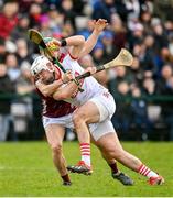12 February 2023; Declan Dalton of Cork in action against Jack Grealish of Galway during the Allianz Hurling League Division 1 Group A match between Galway and Cork at Pearse Stadium in Galway. Photo by Seb Daly/Sportsfile