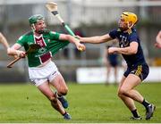 12 February 2023; Niall O'Brien of Westmeath in action against Damien Reck of Wexford during the Allianz Hurling League Division 1 Group A match between Westmeath and Wexford at TEG Cusack Park in Mullingar, Westmeath. Photo by Michael P Ryan/Sportsfile
