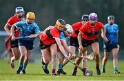 12 February 2023; Megan Dowdall of TUD in action against Aoife Healy of UCC during the Electric Ireland Ashbourne Cup Final between UCC and TUD at UCD in Dublin. Photo by Ben McShane/Sportsfile