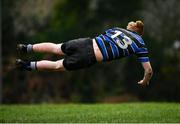 12 February 2023; Shane McGuinness of Wexford Wanderers dives over to score his side's fourth try during the Bank of Ireland Provincial Towns Cup 1st Round match between Wexford Wanderers RFC and Mullingar RFC at Wexford Wanderers RFC in Wexford. Photo by Harry Murphy/Sportsfile