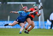 12 February 2023; Sarah O'Brien of UCC in action against Christine Shannahan of TUD during the Electric Ireland Ashbourne Cup Final between UCC and TUD at UCD in Dublin. Photo by Ben McShane/Sportsfile