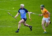 12 February 2023; Conor Donohoe of Dublin in action against Niall McKenna of Antrim during the Allianz Hurling League Division 1 Group B match between Dublin and Antrim at Parnell Park in Dublin. Photo by Ray McManus/Sportsfile
