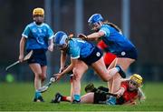 12 February 2023; Jody Couch, left, and Niamh Keenaghan of TUD in action against Eimear Heffernan of UCC during the Electric Ireland Ashbourne Cup Final between UCC and TUD at UCD in Dublin. Photo by Ben McShane/Sportsfile