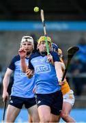 12 February 2023; Dáire Gray of Dublin is tackled by Keelan Molloy of Antrim during the Allianz Hurling League Division 1 Group B match between Dublin and Antrim at Parnell Park in Dublin. Photo by Ray McManus/Sportsfile