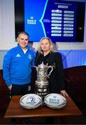 12 February 2023; Leinster Rugby president Debbie Carty and referee Niall O'Shea during the Bank of Ireland Provincial Towns Cup 2nd Round Draw at Wexford Wanderers RFC in Wexford. Photo by Harry Murphy/Sportsfile