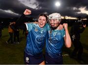 12 February 2023; Lauren Robinson, left, and Megan Dowdall of TUD celebrate after the Electric Ireland Ashbourne Cup Final between UCC and TUD at UCD in Dublin. Photo by Ben McShane/Sportsfile