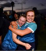 12 February 2023; Gaby Couch, left, and Claire Gannon of TUD celebrate after the Electric Ireland Ashbourne Cup Final between UCC and TUD at UCD in Dublin. Photo by Ben McShane/Sportsfile