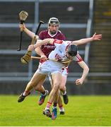 12 February 2023; Eoin Downey of Cork in action against Padraic Mannion of Galway during the Allianz Hurling League Division 1 Group A match between Galway and Cork at Pearse Stadium in Galway. Photo by Seb Daly/Sportsfile