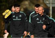 13 February 2023; Jimmy O'Brien speaks with Senior coach Stuart Lancaster during a Leinster Rugby squad training Session at UCD in Dublin. Photo by Harry Murphy/Sportsfile