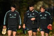 13 February 2023; Leinster players, from left, Chris Cosgrave, Michael Milne and Ben Murphy during a Leinster Rugby squad training Session at UCD in Dublin. Photo by Harry Murphy/Sportsfile