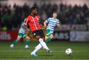 10 February 2023; Sadou Diallo of Derry City during the FAI President's Cup match between Derry City and Shamrock Rovers at the Ryan McBride Brandywell Stadium in Derry. Photo by Stephen McCarthy/Sportsfile