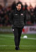 10 February 2023; Derry City manager Ruaidhrí Higgins during the FAI President's Cup match between Derry City and Shamrock Rovers at the Ryan McBride Brandywell Stadium in Derry. Photo by Stephen McCarthy/Sportsfile