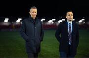 10 February 2023; FAI chief executive Jonathan Hill and League of Ireland director Mark Scanlon, right, before the FAI President's Cup match between Derry City and Shamrock Rovers at the Ryan McBride Brandywell Stadium in Derry. Photo by Stephen McCarthy/Sportsfile