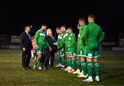 10 February 2023; President of Ireland Michael D Higgins is introduced to the Shamrock Rovers players by captain Roberto Lopes before the FAI President's Cup match between Derry City and Shamrock Rovers at the Ryan McBride Brandywell Stadium in Derry. Photo by Stephen McCarthy/Sportsfile
