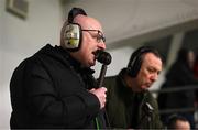 10 February 2023; BBC Radio Foyle commentators Eric White, left, and Liam Coyle during the FAI President's Cup match between Derry City and Shamrock Rovers at the Ryan McBride Brandywell Stadium in Derry. Photo by Stephen McCarthy/Sportsfile