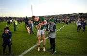 5 February 2023; David McBrien of Mayo signs an autograph on a flag after the Allianz Football League Division 1 match between Armagh and Mayo at Box-It Athletic Grounds in Armagh. Photo by Brendan Moran/Sportsfile