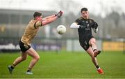 14 February 2023; Gavin Cooney of TUS Midwest in action against Conor Lohan of TUS Midlands during the Electric Ireland HE Trench Cup Semi-Final match between TUS Midlands and TUS Midwest at SETU West Campus in Waterford. Photo by Brendan Moran/Sportsfile