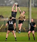 14 February 2023; Cian Hughes of TUS Midwest and Cormac Delaney of TUS Midlands contest a kickout during the Electric Ireland HE Trench Cup Semi-Final match between TUS Midlands and TUS Midwest at SETU West Campus in Waterford. Photo by Brendan Moran/Sportsfile