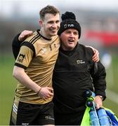 14 February 2023; Kieran Colclough of TUS Midlands celebrates with selector Richie Murray after the Electric Ireland HE Trench Cup Semi-Final match between TUS Midlands and TUS Midwest at SETU West Campus in Waterford. Photo by Brendan Moran/Sportsfile