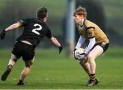 14 February 2023; Brandon Kelly of TUS Midlands in action against Ciaran McMahon of TUS Midwest during the Electric Ireland HE Trench Cup Semi-Final match between TUS Midlands and TUS Midwest at SETU West Campus in Waterford. Photo by Brendan Moran/Sportsfile