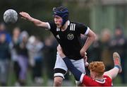 15 February 2023; Evan Hayes of Metro in action against Paddy Yourell of North East during the Leinster Rugby Shane Horgan Round Four match between Metro and North East at Skerries RFC in Skerries, Dublin. Photo by Piaras Ó Mídheach/Sportsfile