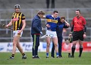 12 February 2023; Paddy Cadell of Tipperary is helped off the pitch to receive medical attention for an injury during the Allianz Hurling League Division 1 Group B match between Kilkenny and Tipperary at UPMC Nowlan Park in Kilkenny. Photo by Piaras Ó Mídheach/Sportsfile